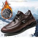 Xajzpa - Brand Winter Men’s Boots Leather Snow Man Plush Warm Causal Shoes Waterproof Men Lace Up