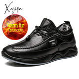 Xajzpa - Brand Winter Men’s Boots Leather Snow Man Plush Warm Causal Shoes Waterproof Men Lace Up