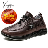 Xajzpa - Brand Winter Men’s Boots Leather Snow Man Plush Warm Causal Shoes Waterproof Men Lace Up