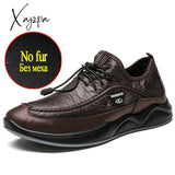 Xajzpa - Brand Winter Men’s Boots Leather Snow Man Plush Warm Causal Shoes Waterproof Men Lace Up