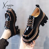 Xajzpa - British Style Chunky Platform Pumps Women Autumn Lace Up Thick Heels Loafers Woman Round