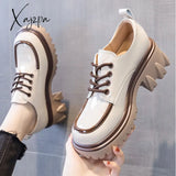 Xajzpa - British Style Chunky Platform Pumps Women Autumn Lace Up Thick Heels Loafers Woman Round