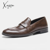 Xajzpa - British Style Man Loafers Comfortable Fashion Casual Shoes Summer Men Leather Brown / 39