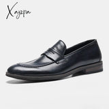 Xajzpa - British Style Man Loafers Comfortable Fashion Casual Shoes Summer Men Leather Dark Blue /