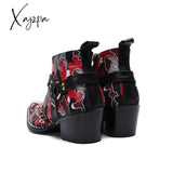 Xajzpa - British Style Punk Booties For Men Metal Buckle Pointed Toe Chelsea Shoes Genuine Leather