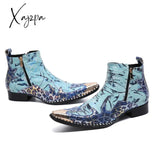 Xajzpa - British Style Punk Booties For Men Metal Buckle Pointed Toe Chelsea Shoes Genuine Leather