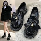 Xajzpa - British Style Small Leather Shoes Womens Autumn New French Loafers Flat Bottom Pedal