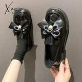 Xajzpa - British Style Small Leather Shoes Womens Autumn New French Loafers Flat Bottom Pedal