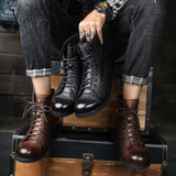 Xajzpa - British Style Tooling Boots Mens Color Rubbing Martin Retro Fashion Black Work Shoes