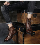 Xajzpa - British Style Tooling Boots Mens Color Rubbing Martin Retro Fashion Black Work Shoes