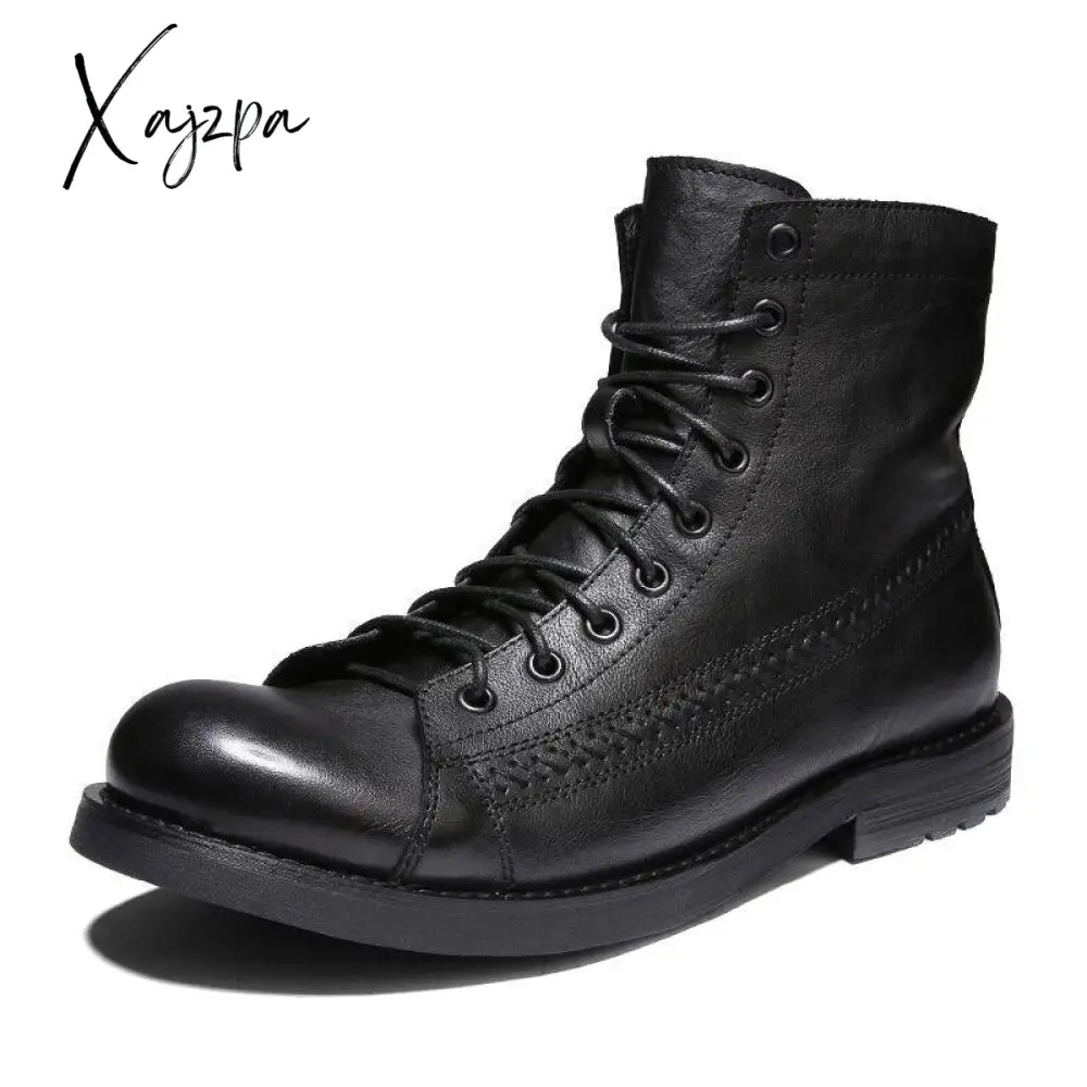 Xajzpa - British Style Tooling Boots Mens Color Rubbing Martin Retro Fashion Black Work Shoes
