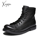 Xajzpa - British Style Tooling Boots Mens Color Rubbing Martin Retro Fashion Black Work Shoes