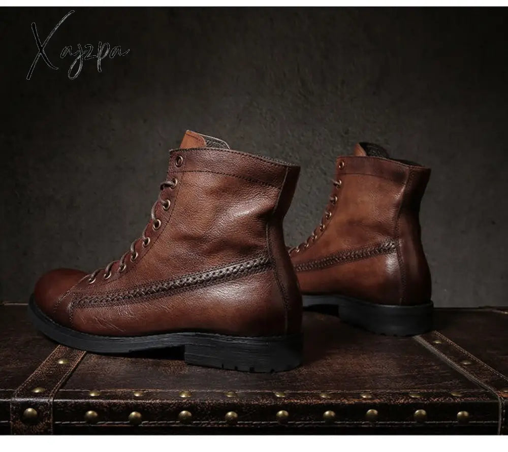 Xajzpa - British Style Tooling Boots Mens Color Rubbing Martin Retro Fashion Black Work Shoes