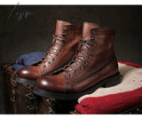 Xajzpa - British Style Tooling Boots Mens Color Rubbing Martin Retro Fashion Black Work Shoes
