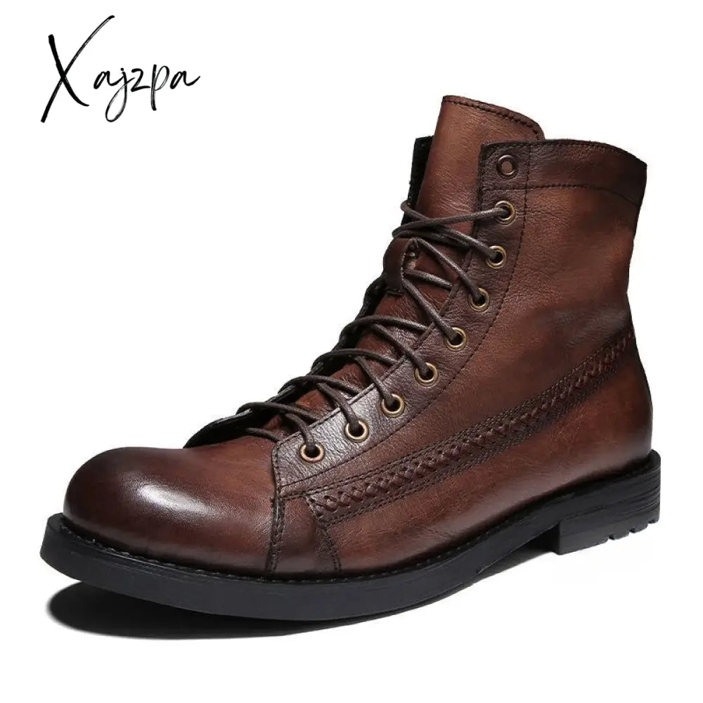 Xajzpa - British Style Tooling Boots Mens Color Rubbing Martin Retro Fashion Black Work Shoes