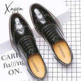 Xajzpa - Brogue Carved Pu Shoes Men Formal Business Lace Up Retro Pointed Toe Handmade Dress For