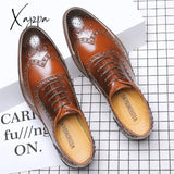 Xajzpa - Brogue Carved Pu Shoes Men Formal Business Lace Up Retro Pointed Toe Handmade Dress For