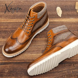 Xajzpa - Brogue Men Boots Brand Comfortable Fashion Boots Leather Men #AL611C3