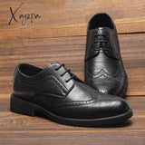 Xajzpa - Brogue Social Shoe Soft Leather Men Dress Shoes Rubber Sole Mens Luxury Brand Derby