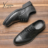 Xajzpa - Brogue Social Shoe Soft Leather Men Dress Shoes Rubber Sole Mens Luxury Brand Derby