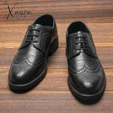 Xajzpa - Brogue Social Shoe Soft Leather Men Dress Shoes Rubber Sole Mens Luxury Brand Derby