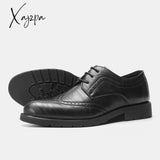 Xajzpa - Brogue Social Shoe Soft Leather Men Dress Shoes Rubber Sole Mens Luxury Brand Derby