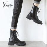 Xajzpa - Brown Platform Ankle Boots Women Autumn Winter Thick Bottom Motorcycle Woman Thicken Warm