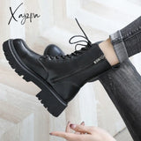 Xajzpa - Brown Platform Ankle Boots Women Autumn Winter Thick Bottom Motorcycle Woman Thicken Warm