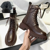 Xajzpa - Brown Platform Ankle Boots Women Autumn Winter Thick Bottom Motorcycle Woman Thicken Warm