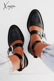 Xajzpa - Buckle Color Block Sandals Flats Heels