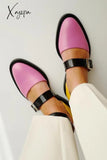 Xajzpa - Buckle Color Block Sandals Flats Heels