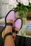 Xajzpa - Buckle Color Block Sandals Flats Heels