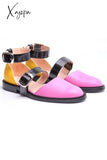 Xajzpa - Buckle Color Block Sandals Flats Heels