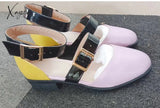 Xajzpa - Buckle Color Block Sandals Flats Purple / 3 Heels