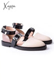 Xajzpa - Buckle Color Block Sandals Flats White / 4 Heels