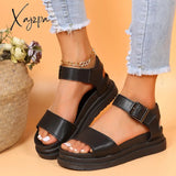 Xajzpa - Buckle Detail Flatform Ankle Strap Sandals Black / 35