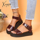 Xajzpa - Buckle Detail Flatform Ankle Strap Sandals Red / 35