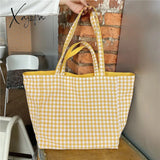 Xajzpa - Canvas Bags For Women Shoulder Totes Bag Designer Handbags Girls Casual Solid Plaid