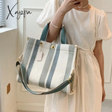 Xajzpa - Canvas Bags For Women Women’s Big Capacity Purses Stripe Handbag Designer Tote Shopper