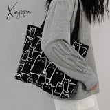 Xajzpa - Canvas Bags Handbag For Women Shopper Cute Cat Tote Bag With Zipper Designer Japanese