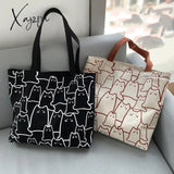 Xajzpa - Canvas Bags Handbag for Women Shopper Cute Cat Tote Bag with Zipper Designer Bag Japanese Style Cartoon Small Shoulder Bags