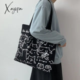 Xajzpa - Canvas Bags Handbag For Women Shopper Cute Cat Tote Bag With Zipper Designer Japanese