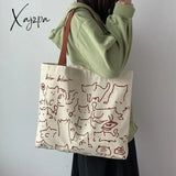 Xajzpa - Canvas Bags Handbag For Women Shopper Cute Cat Tote Bag With Zipper Designer Japanese