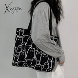 Xajzpa - Canvas Bags Handbag For Women Shopper Cute Cat Tote Bag With Zipper Designer Japanese