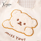 Xajzpa - Canvas Cartoon Tote Bags Women Large Capacity Plush Embroidery Bear Student Book Storage