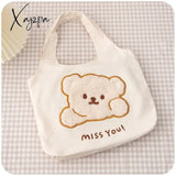 Xajzpa - Canvas Cartoon Tote Bags Women Large Capacity Plush Embroidery Bear Student Book Storage