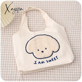 Xajzpa - Canvas Cartoon Tote Bags Women Large Capacity Plush Embroidery Bear Student Book Storage