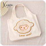 Xajzpa - Canvas Cartoon Tote Bags Women Large Capacity Plush Embroidery Bear Student Book Storage