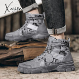 Xajzpa - Canvas Men Boots Lace Up Male Shoe Ankle Botas Cowboy Motorcycle Fashion Military Desert