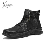 Xajzpa - Canvas Men Boots Lace Up Male Shoe Ankle Botas Cowboy Motorcycle Fashion Military Desert